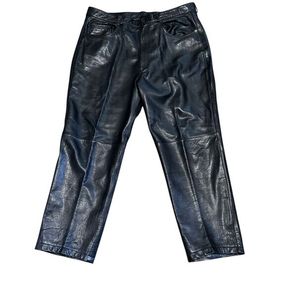 The Leather Warehouse Vintage Black Leather Pants - Waist 42” - Picture 4 of 7